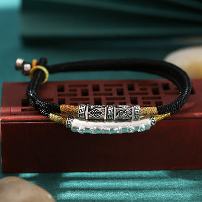 Buddhist Blessing Dragon Knot Sterling Silver Om Mani Padme Hum Double Hand Woven Bracelet