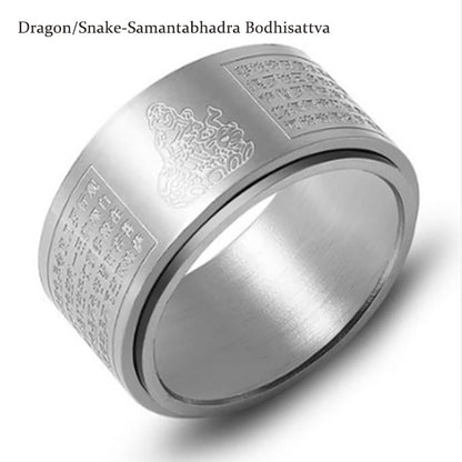 Buddhist Blessing Chinese Zodiac Natal Buddhist Blessing Heart Sutra Carved Titanium Steel Calm Rotatable Ring