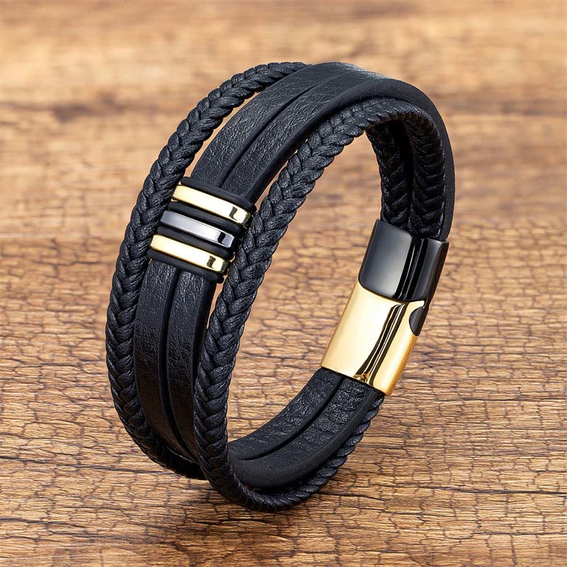 Buddhist Blessing Handmade Braided Leather Calm Titanium Steel Buckle Bracelet