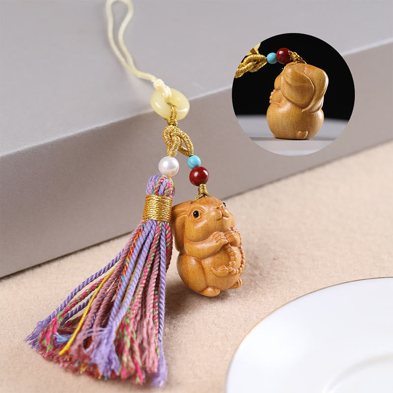 Buddhist Blessing Sandalwood 12 Chinese Zodiac Blessing Colorful Tassel Accessories Keychain
