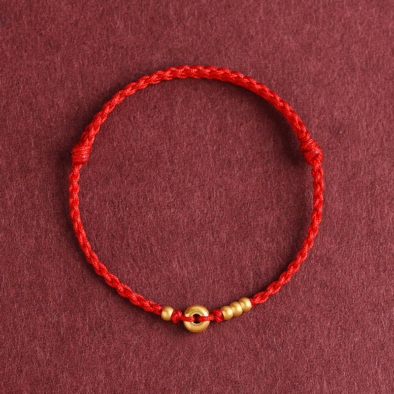 Buddhist Blessing 999 Gold Small Peace Buckle Design Handmade Luck Braided Rope Bracelet Anklet