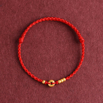 Buddhist Blessing 999 Gold Small Peace Buckle Design Handmade Luck Braided Rope Bracelet Anklet