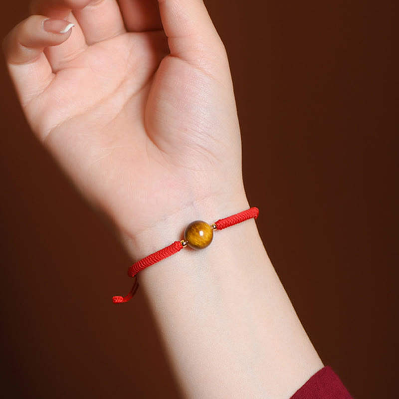 Buddhist Blessing Handmade Tiger Eye Bead Luck Protection Rope Bracelet