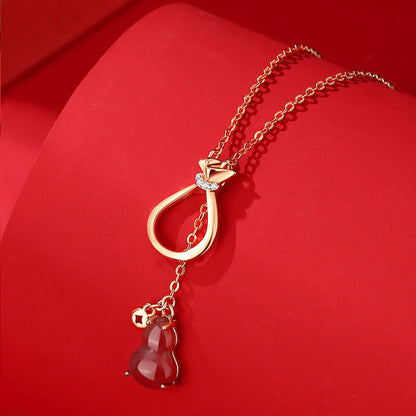 Buddhist Blessing Red Agate Chalcedony 925 Sterling Silver Gourd Lucky Bag Confidence Necklace Pendant