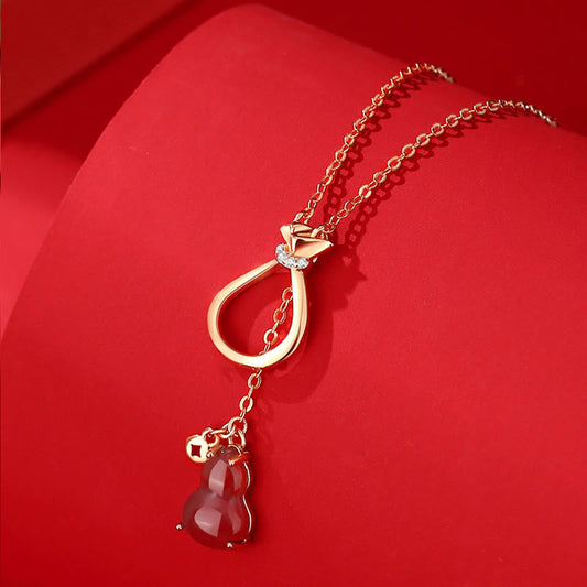 Buddhist Blessing Red Agate Chalcedony 925 Sterling Silver Gourd Lucky Bag Confidence Necklace Pendant