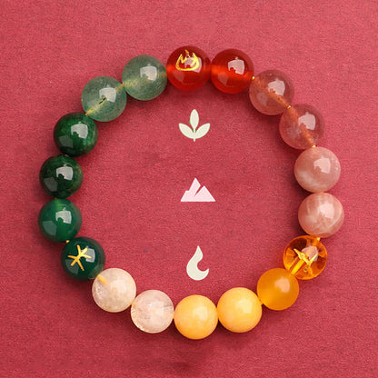 Buddhist Blessing Five Elements Various Agate Crystal Green Strawberry Quartz Sun Stone Wealth Bracelet