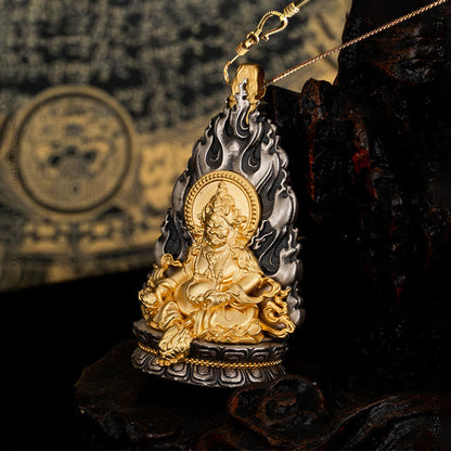 Buddhist Blessing 925 Sterling Silver Tibet Yellow Jambhala God of Wealth Blessing Necklace Pendant