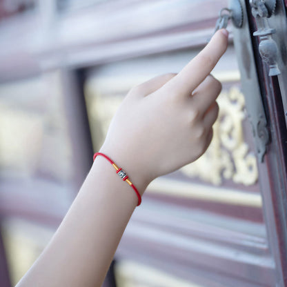 Buddhist Blessing Red String Black String Six True Words 925 Sterling Silver Peace Bracelet