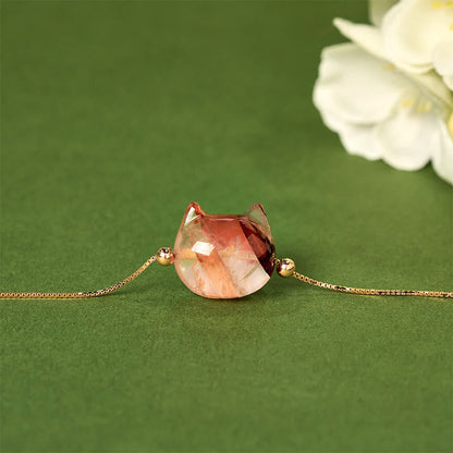 Buddhist Blessing 925 Sterling Silver Faceless Cat Head Natural Red Flower Quartz Passion Bracelet