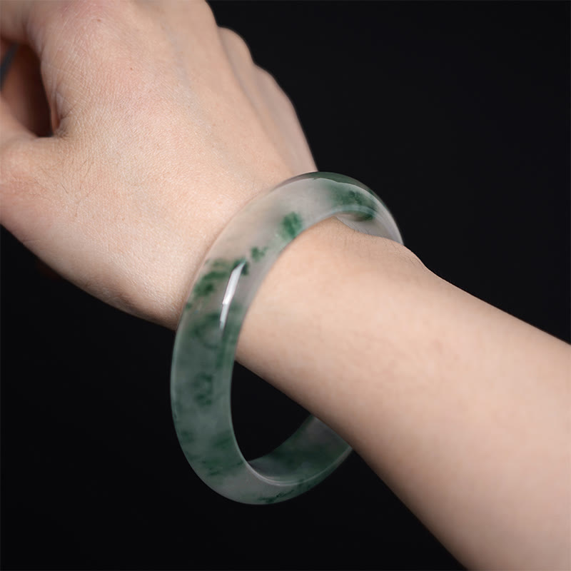Buddhist Blessing Natural Jade Floating Flower Luck Bracelet Bangle