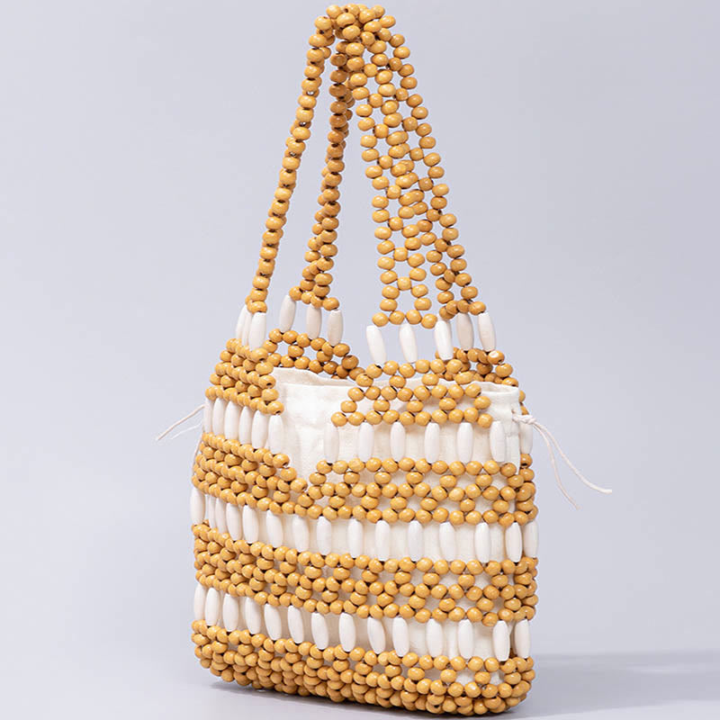 Buddhist Blessing Hand-woven Round Wooden Beads Handbag