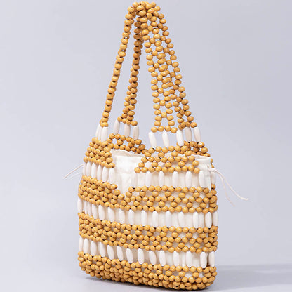 Buddhist Blessing Hand-woven Round Wooden Beads Handbag
