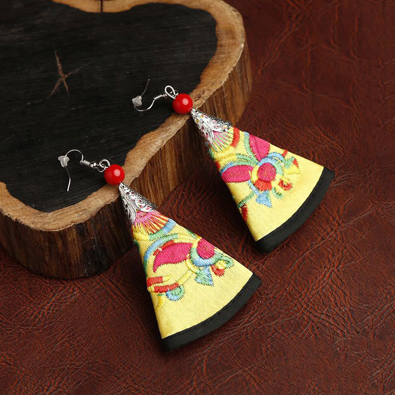 Buddhist Blessing Handmade Fan-shaped Yi Embroidery Harmony Earrings