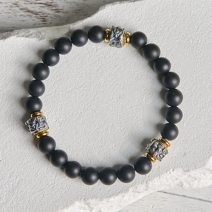 Buddhist Blessing Natural Frosted Black Onyx Buddha Face Protection Bracelet