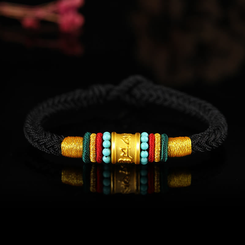Buddhist Blessing Tibet 999 Gold Om Mani Padme Hum Handmade Eight Thread Peace Knot Luck Bracelet