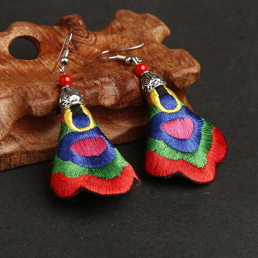 Buddhist Blessing Handmade Colorful Yi Embroidery Harmony Earrings