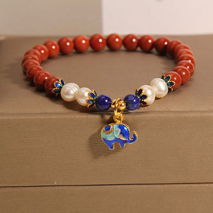 Buddhist Blessing Natural South Red Agate Pearl Peace Lock Charm Positive Bracelet