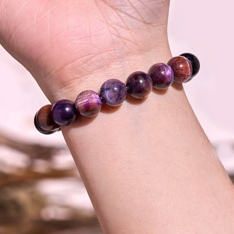 Buddhist Blessing Natural Purple Tiger Eye Protection Strength Bracelet