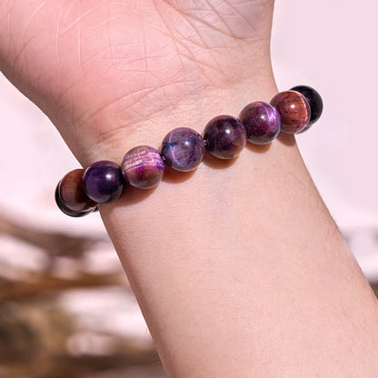 Buddhist Blessing Natural Purple Tiger Eye Protection Strength Bracelet