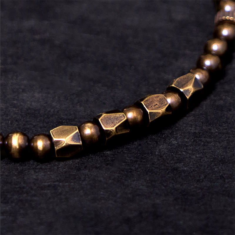 Buddhist Blessing Vintage Distressed Simple Design Copper Brass Beads Wealth Bracelet