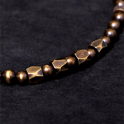 Buddhist Blessing Vintage Distressed Simple Design Copper Brass Beads Wealth Bracelet
