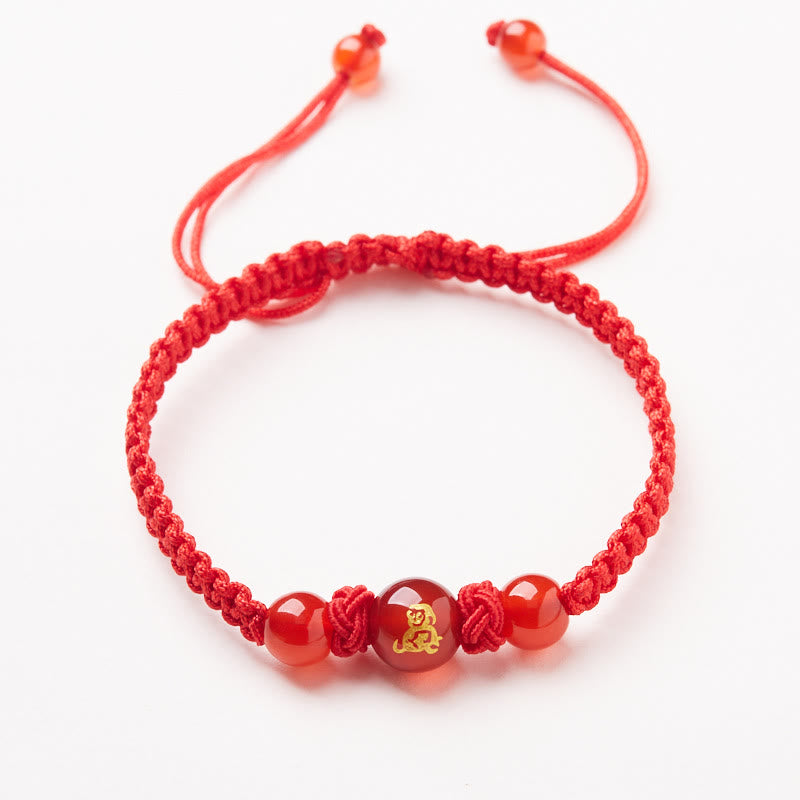 Buddhist Blessing Natural Red Agate Chinese Zodiac Red String Braided Protection Luck Bracelet
