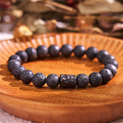 Buddhist Blessing Lava Rock Ebony Wood Tiger Eye Healing Bracelet