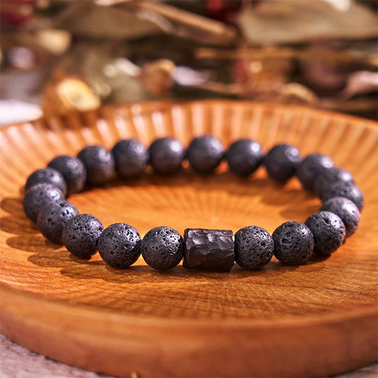Buddhist Blessing Lava Rock Ebony Wood Tiger Eye Healing Bracelet