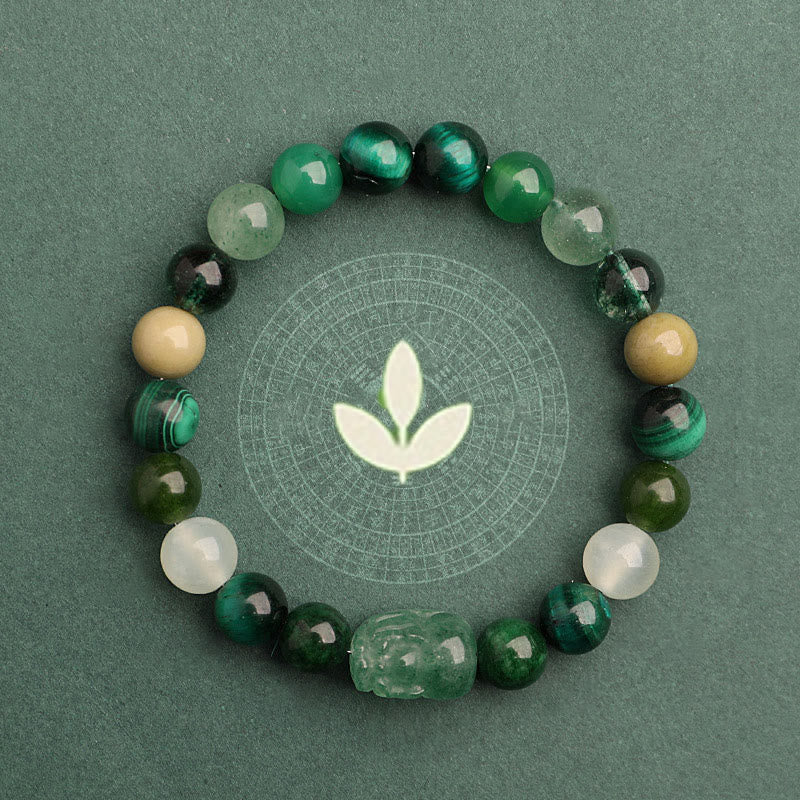 Buddhist Blessing Five Elements Various Agate Crystal Green Strawberry Quartz Moss Agate Green Phantom Luck Bracelet