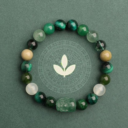 Buddhist Blessing Five Elements Various Agate Crystal Green Strawberry Quartz Moss Agate Green Phantom Luck Bracelet