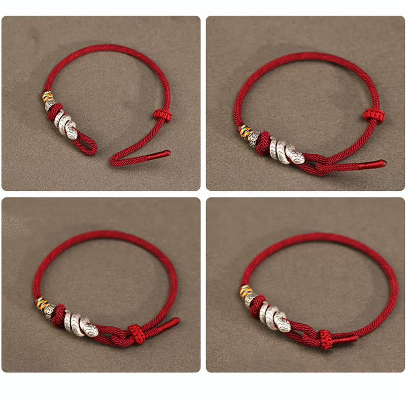 Buddhist Blessing Red String 999 Sterling Silver Peace Buckle Coin Year of the Snake Strength Bracelet