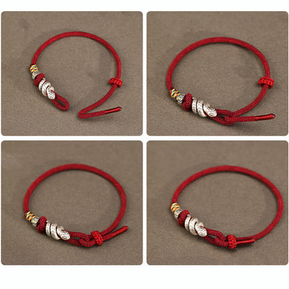 Buddhist Blessing Red String 999 Sterling Silver Peace Buckle Coin Year of the Snake Strength Bracelet