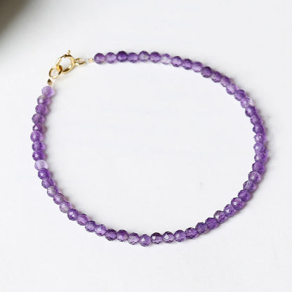 Buddhist Blessing 3mm Natural Amethyst Ultra-thin Beads 14k Gold Plated Copper Spiritual Awareness Bracelet