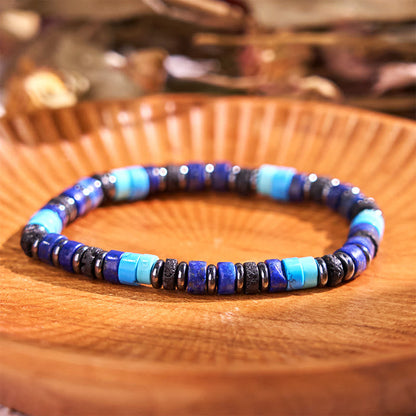 Buddhist Blessing Hematite Turquoise Lazurite Lava Rock Black Glitter Stone Support Bracelet