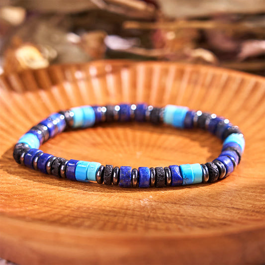 Buddhist Blessing Hematite Turquoise Lazurite Lava Rock Black Glitter Stone Support Bracelet