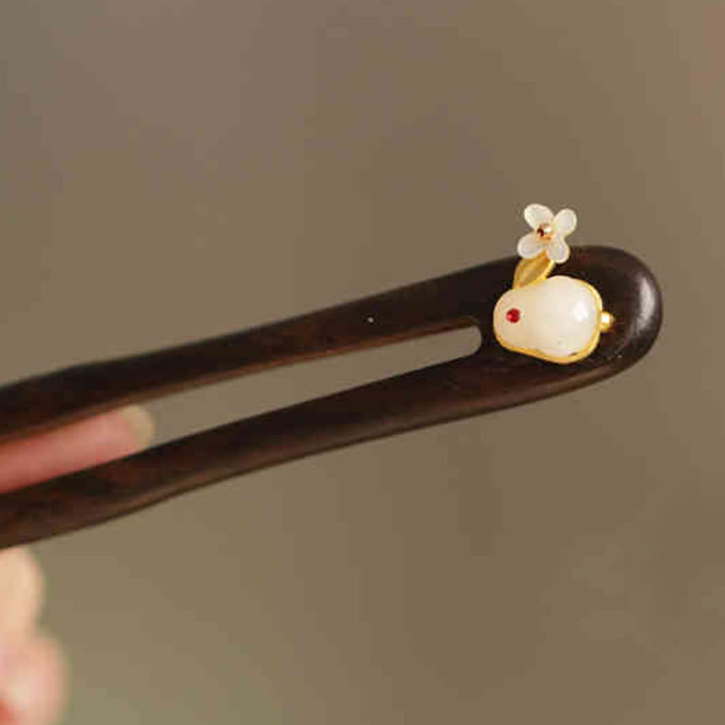 Buddhist Blessing Auspicious Cloud Sandalwood Rabbit Protection Hairpin