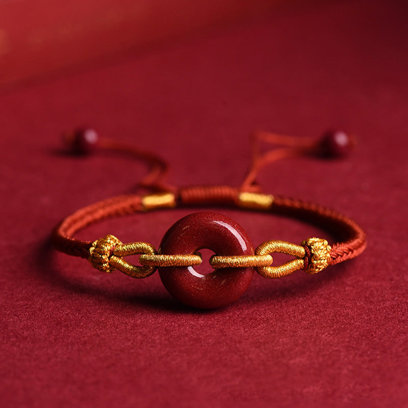 Buddhist Blessing Handcrafted Cinnabar Peace Buckle Pattern Concentration Braided Bracelet