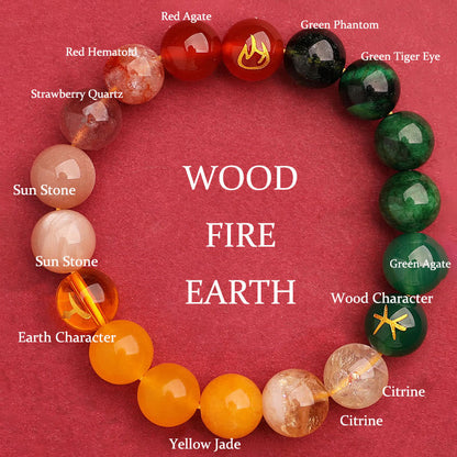 Buddhist Blessing Five Elements Various Agate Crystal Green Strawberry Quartz Sun Stone Wealth Bracelet