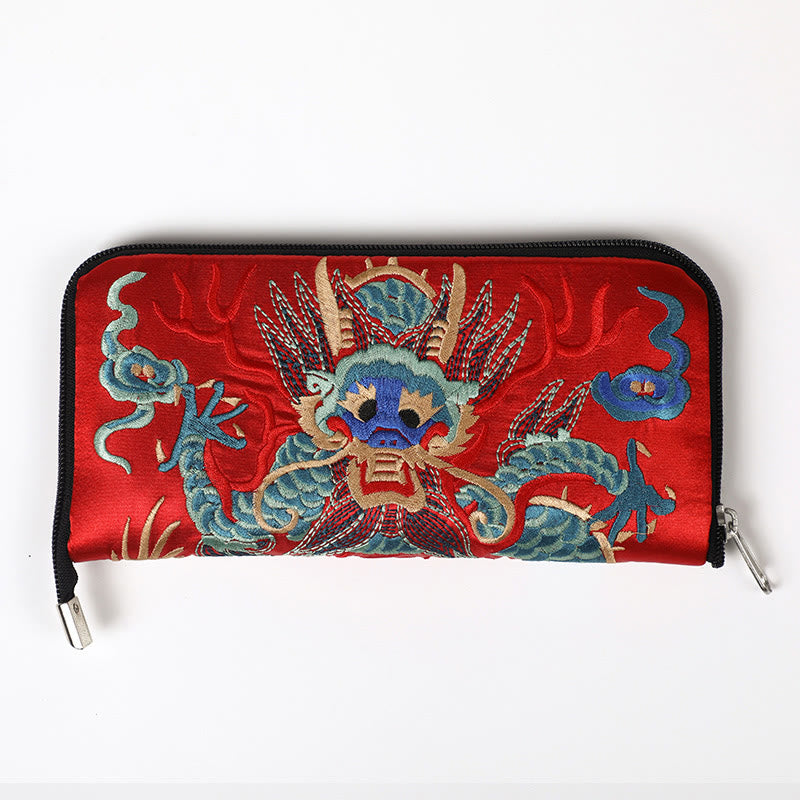 Buddhist Blessing Mythical Beast Phoenix Dragon Qilin Su Embroidery Ticket Folder Storage Journey Shopping Purse Handbag