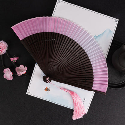 Buddhist Blessing Cranes Auspicious Clouds Solid Color Gradient Handheld Cotton Linen Fabric Bamboo Folding Fan