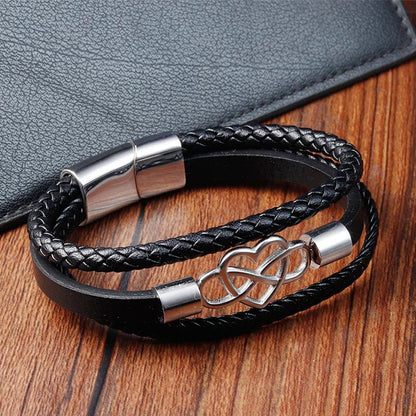 Buddhist Blessing Geometric Leather Titanium Steel Strengthen Buckle Bracelet