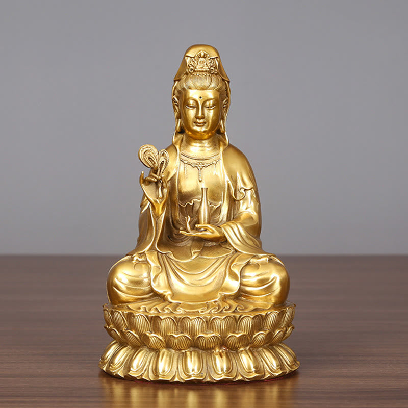 Buddhist Blessing Kwan Yin Avalokitesvara Holding A Willow Bottle Harmony Brass Copper Statue Home Decoration