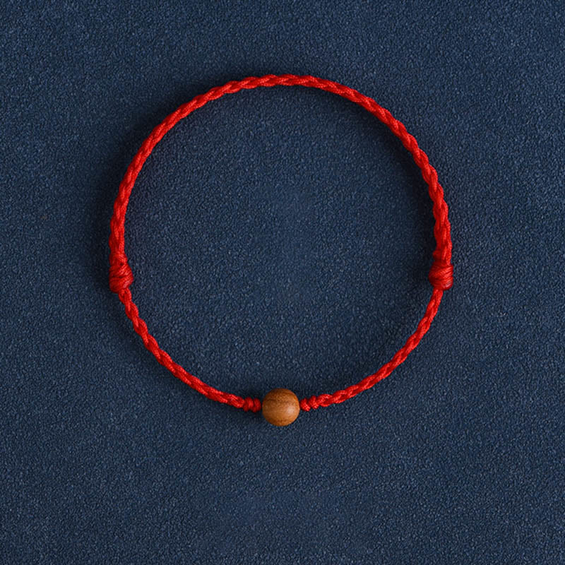 Buddhist Blessing Natural Peach Wood Bead Ward Off Evil Spirits Braided Bracelet