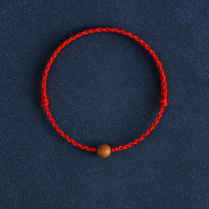Buddhist Blessing Natural Peach Wood Bead Ward Off Evil Spirits Braided Bracelet