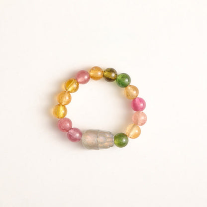 Buddhist Blessing Natural Tourmaline Lucky Pearl Pixiu Amber Positive Love Ring