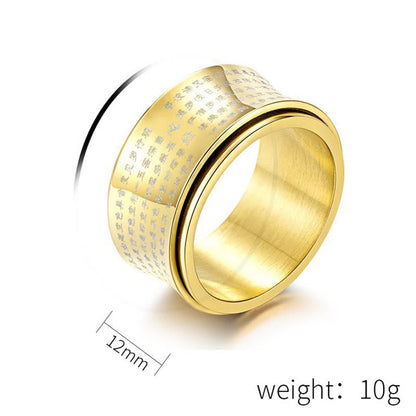 Buddhist Blessing Tibetan Miniature Scriptures Heart Sutra Titanium Steel Spinner Balance Ring