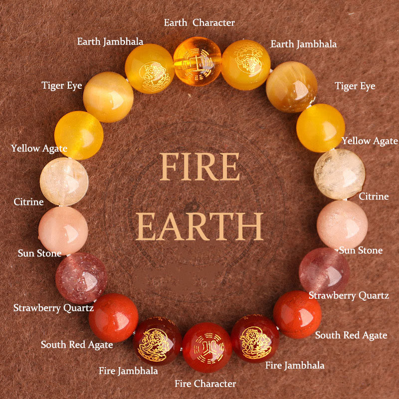 Buddhist Blessing Five Elements Various Agate Crystal South Red Agate Strawberry Quartz Sun Stone Citrine Luck Bracelet