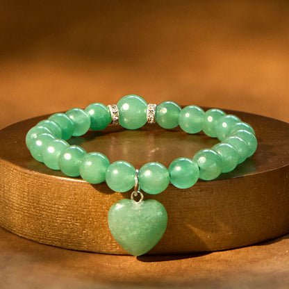 Buddhist Blessing Various Crystal Green Aventurine Love Heart Balance Bracelet