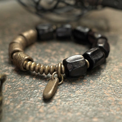 Buddhist Blessing Vintage Peace Ebony Wood Copper Beads Bracelet