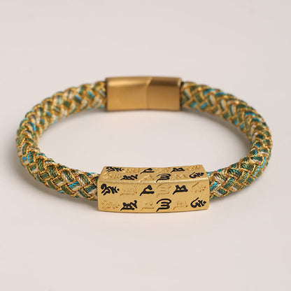 Buddhist Blessing Tibetan Om Mani Padme Hum Various Colors Rope Gold Thread Diamond Knot Luck Buckle Bracelet